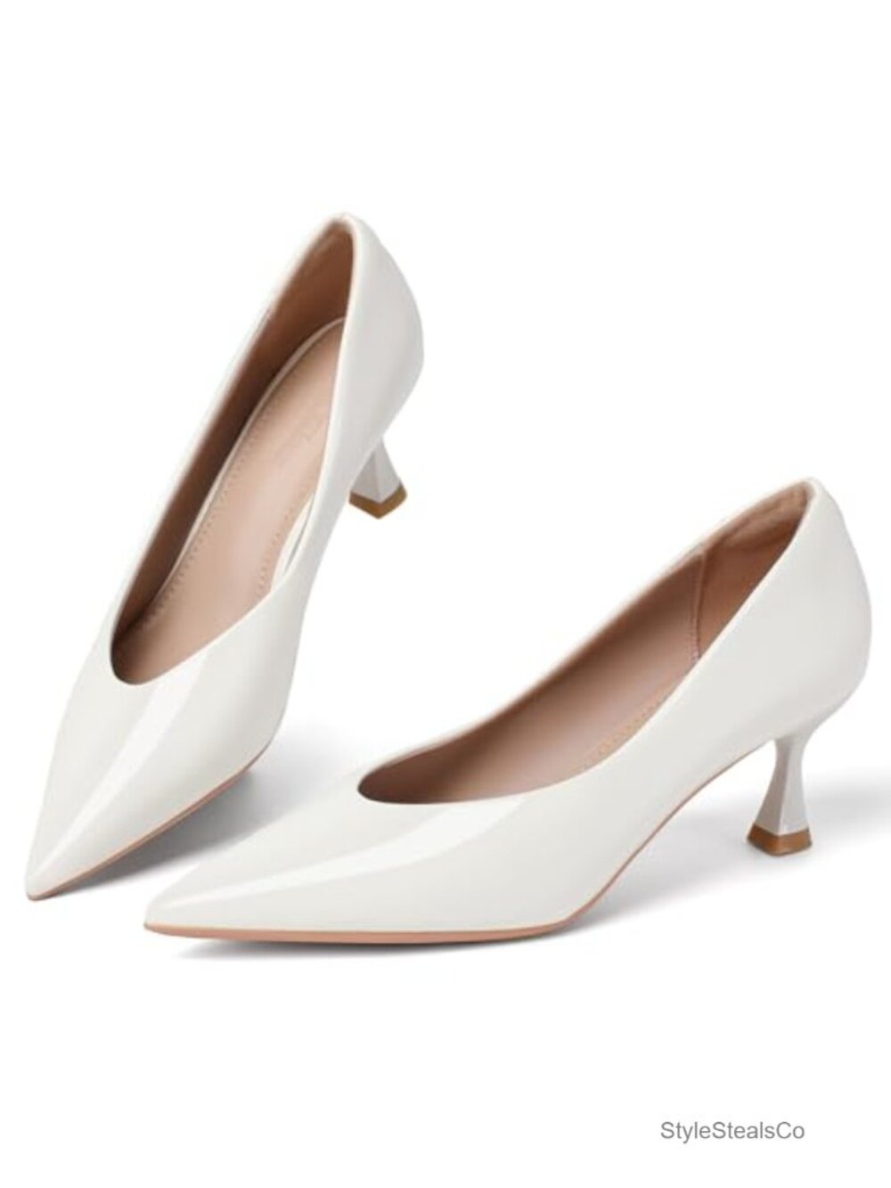 Women's 2-Inch Kitten Heel Pumps Pointed Toe PU Leather Insole Slip-On